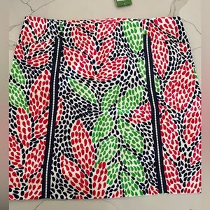 Lilly Pulitzer Red, Green, Navy Leaf-Print A-Line Skirt